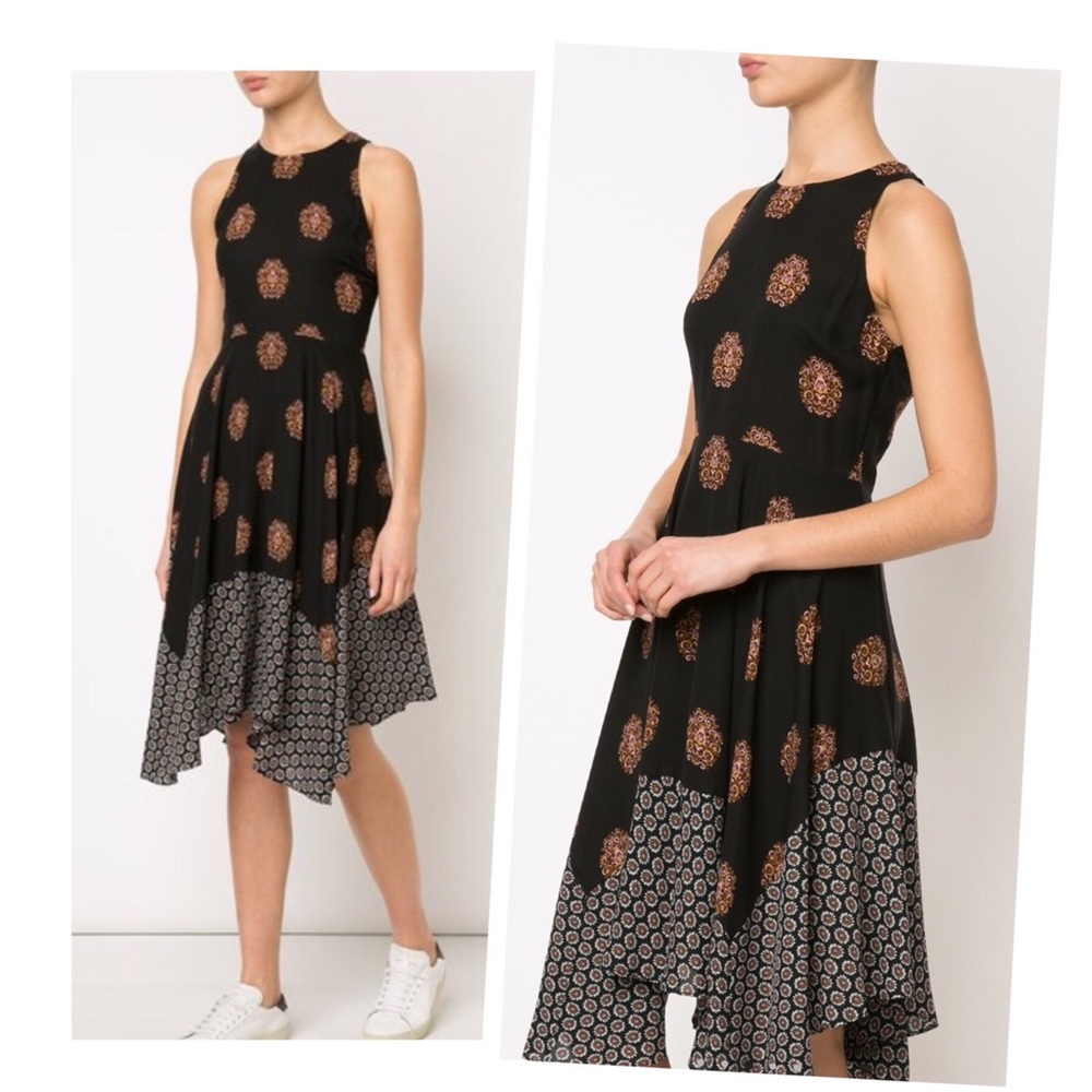 Black Printed Sleeveless Asymmetrical Hem Dress